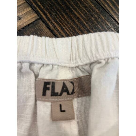 FLAX Thin White Linen Pants Large Elastic Waist Lagenlook Leg Pull On Beachy - Picture 2 of 12